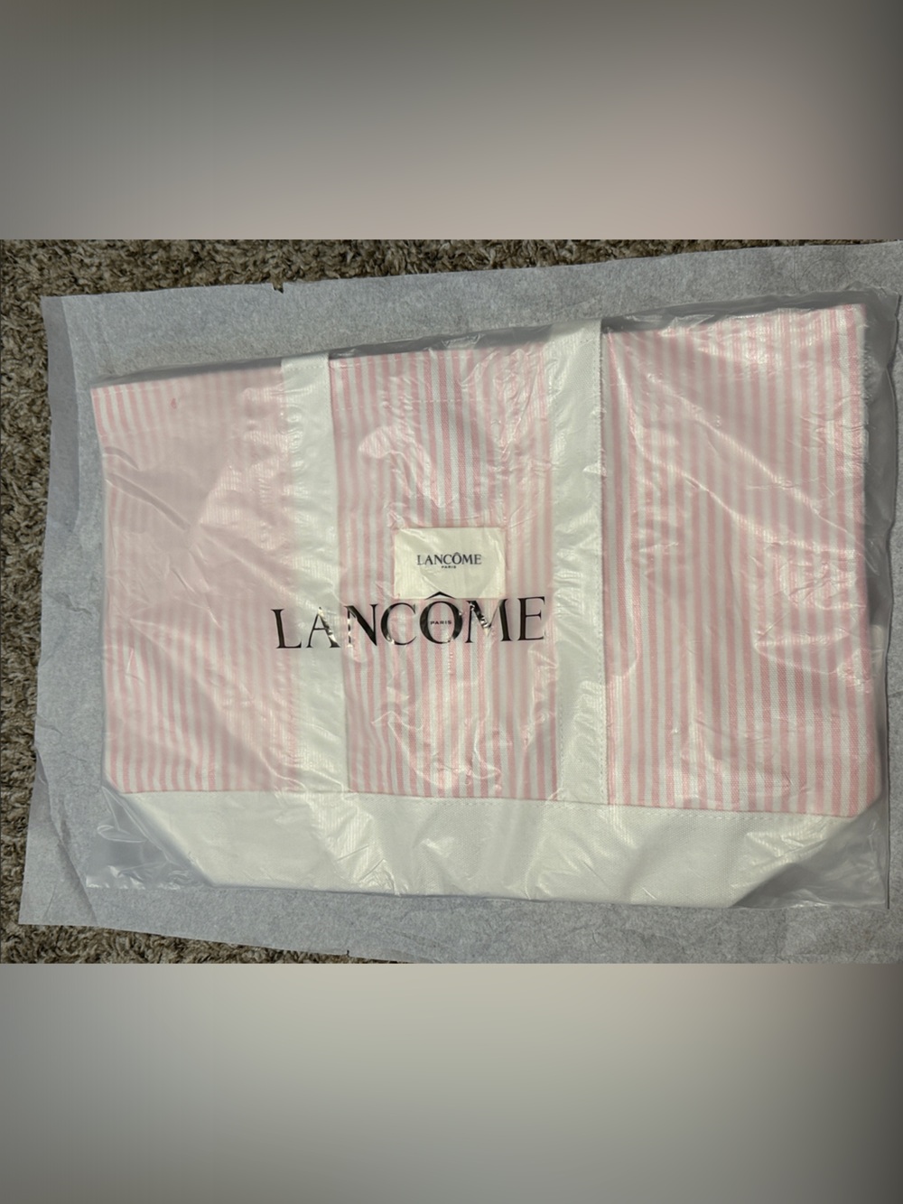 Lancôme Pink & White Striped Canvas Tote